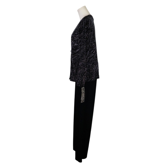 Sheri Martin Vintage 2PC Glitter Pantsuit Black Silver Faux Jacket Pant Set 6/10 - Picture 6 of 12